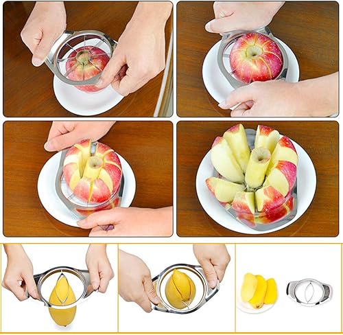 Miniatura 7 de CHUNCIN - Juego de cortador de frutas y cortador de mango, acero inoxidable, 8 cuchillas, mango ergonómico para pera y cebolla, 2 unidades