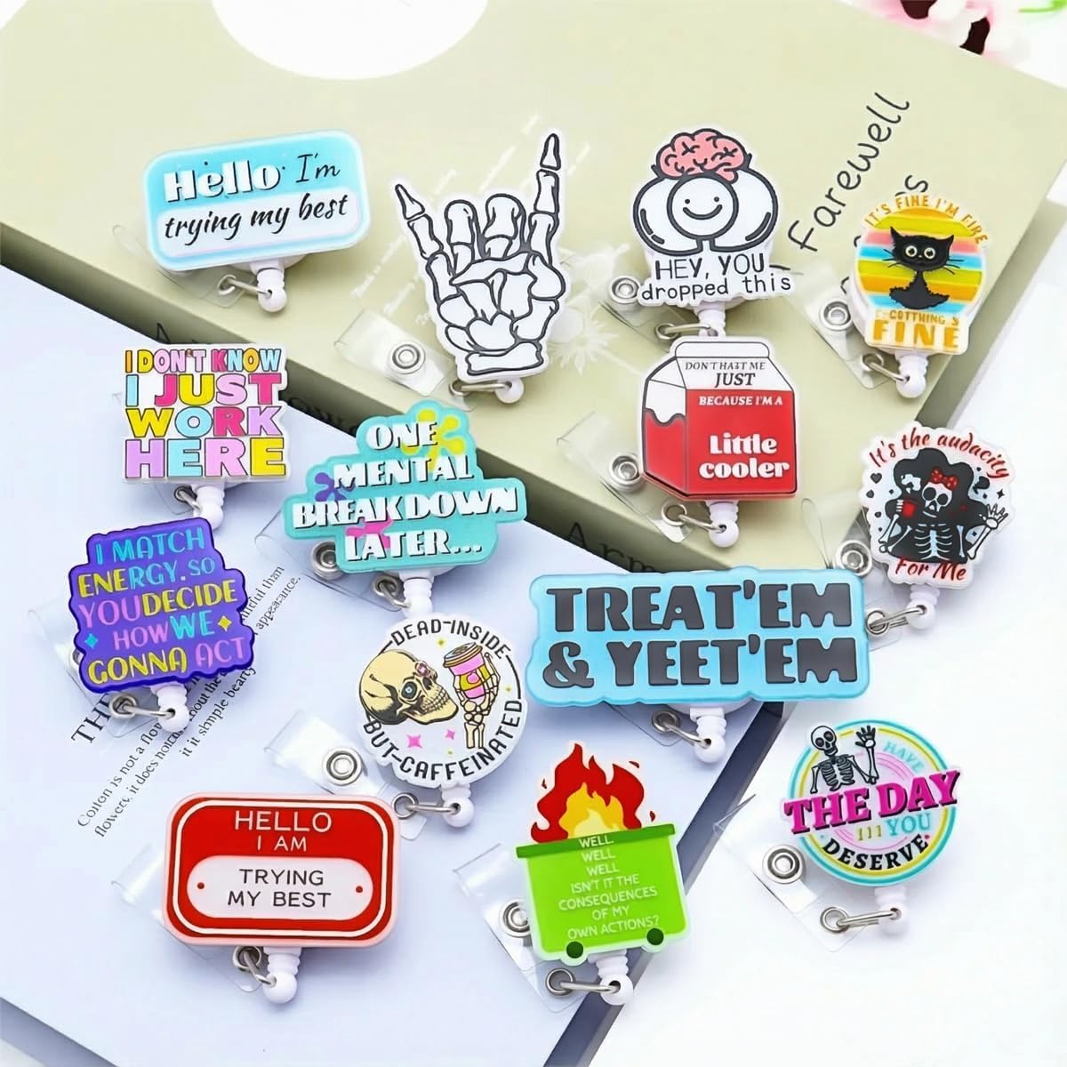 14Pcs Nurse Badge Reel Accessories Bulk Funny Medical Assistant Nursing Student Healthcare Badge Holder Retractable Pack Cute Cat Xray Brain Dumpster Fire Badge Clip CNA RN Social Worker ID Tag Card thumbnail