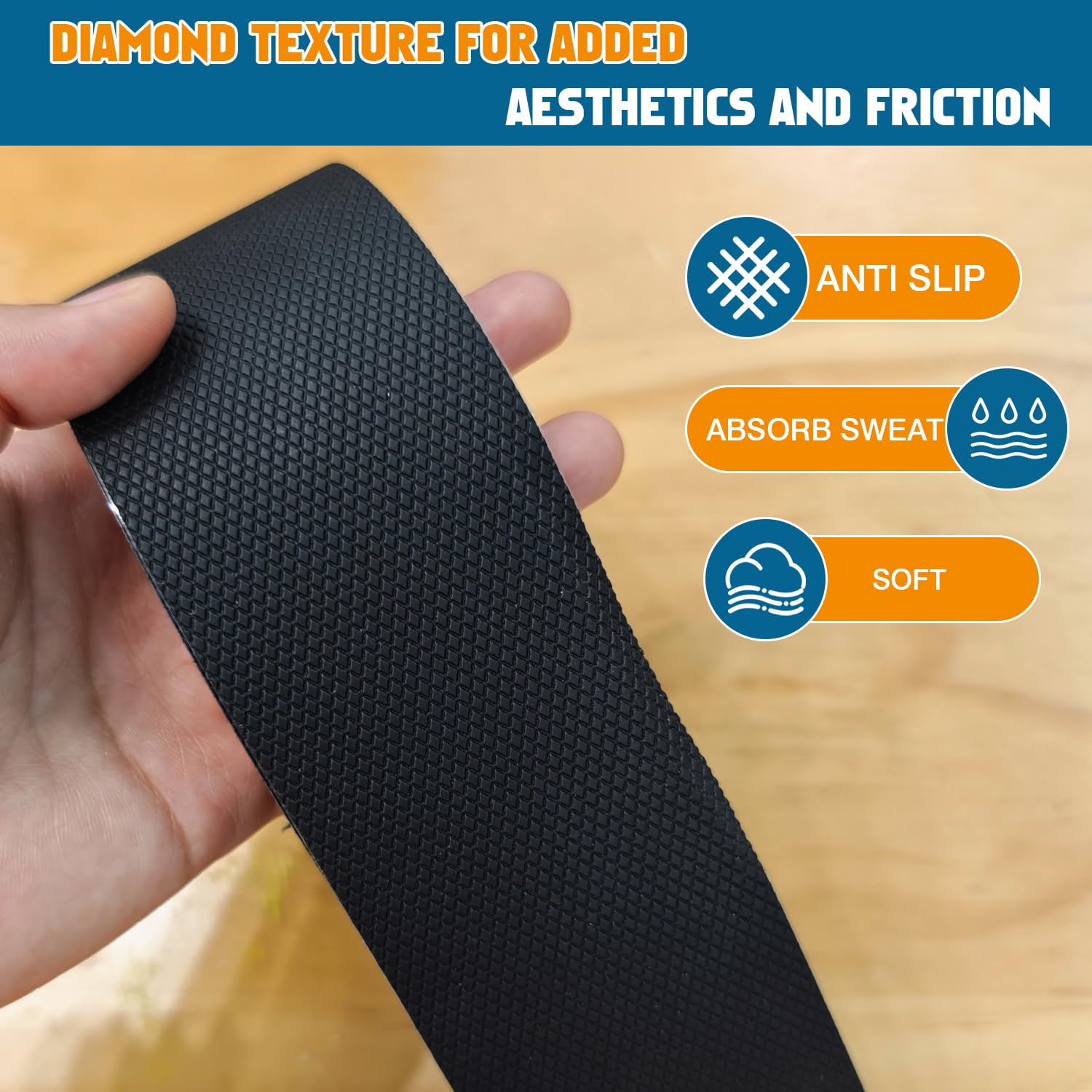 Black Rubber Grip Tape 1 Inch x 20 Ft Non-Abrasive Anti-Slip Tape for Handrails Strong Adhesive Absorb Sweat Heat Resistant Handlebar Wrap Cushion Grip for Tools Stairs Bicycle Handle (1inch X 20ft)