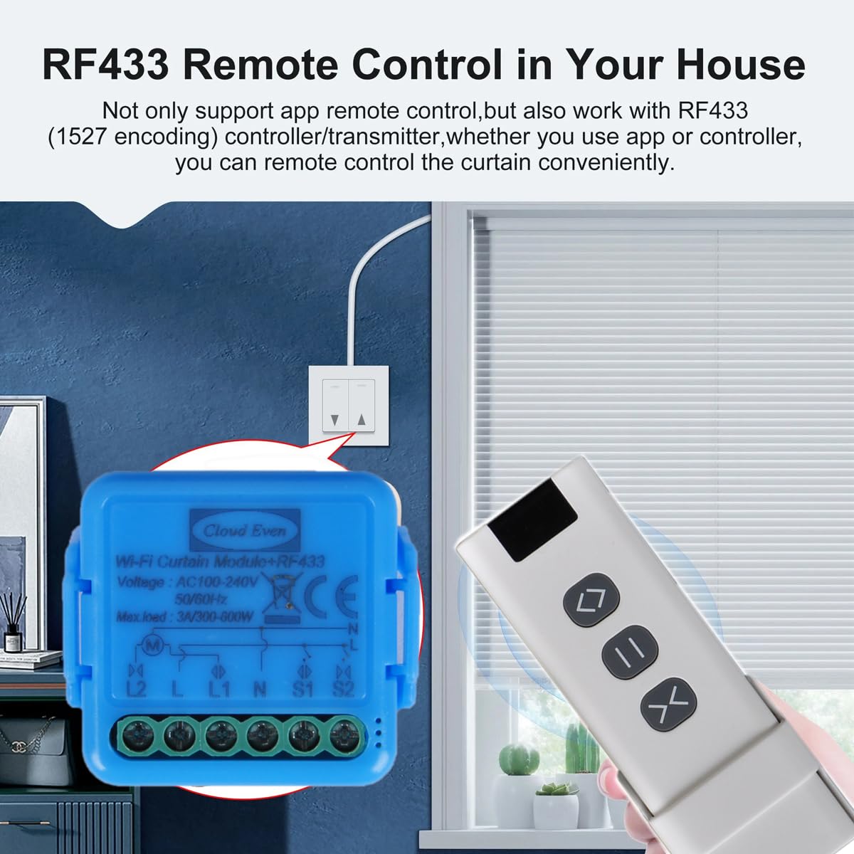Interruttore Tapparelle WiFi con Telecomando RF, Modulo Interruttore Wifi per Tapparelle Elettriche, Compatibile con Alexa e Google Home,tuya/smartlife app (2)