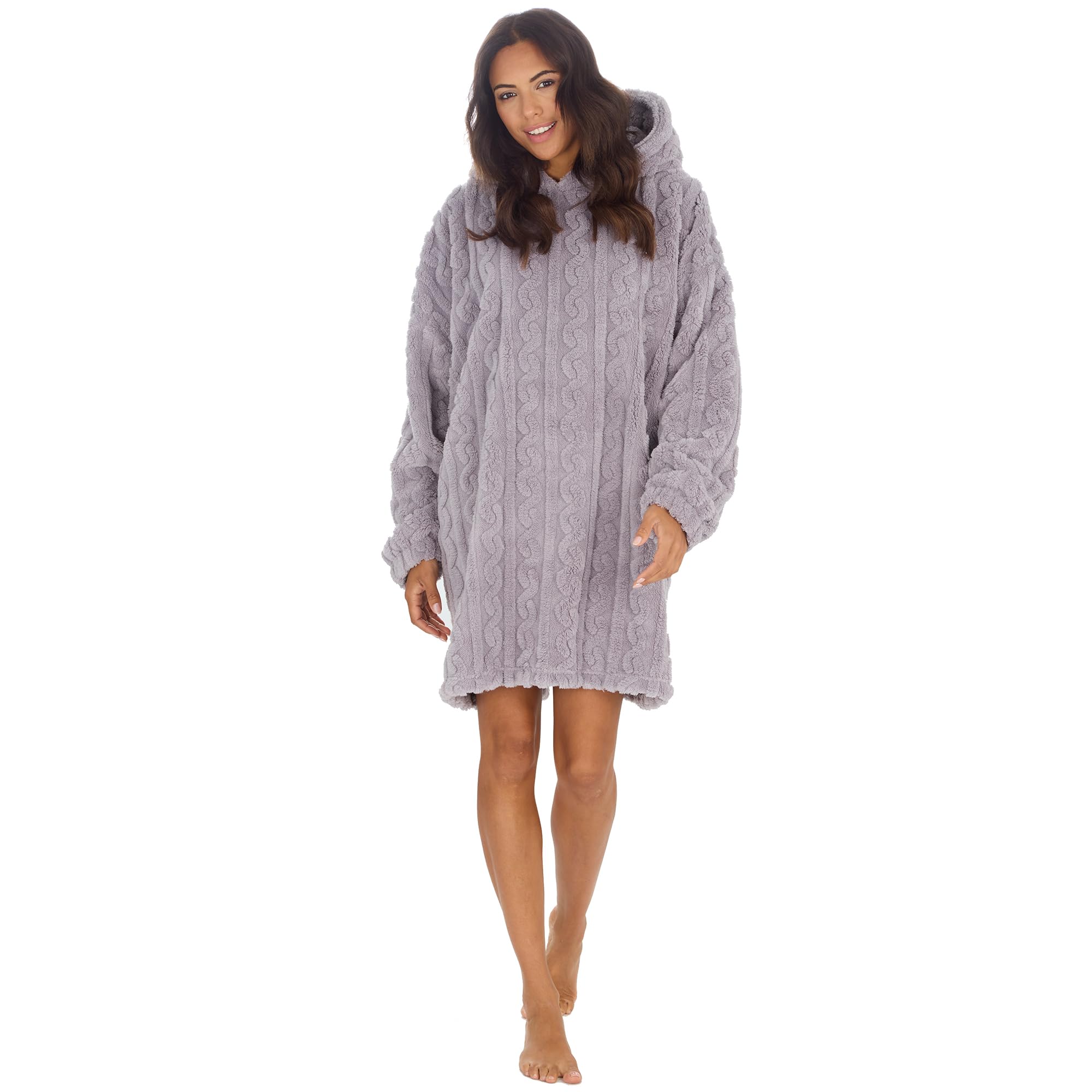 Undercover Unisex Adults - Grey Adults Oversized Sherpa Cable Fleece Hoodie 34B2020 Grey