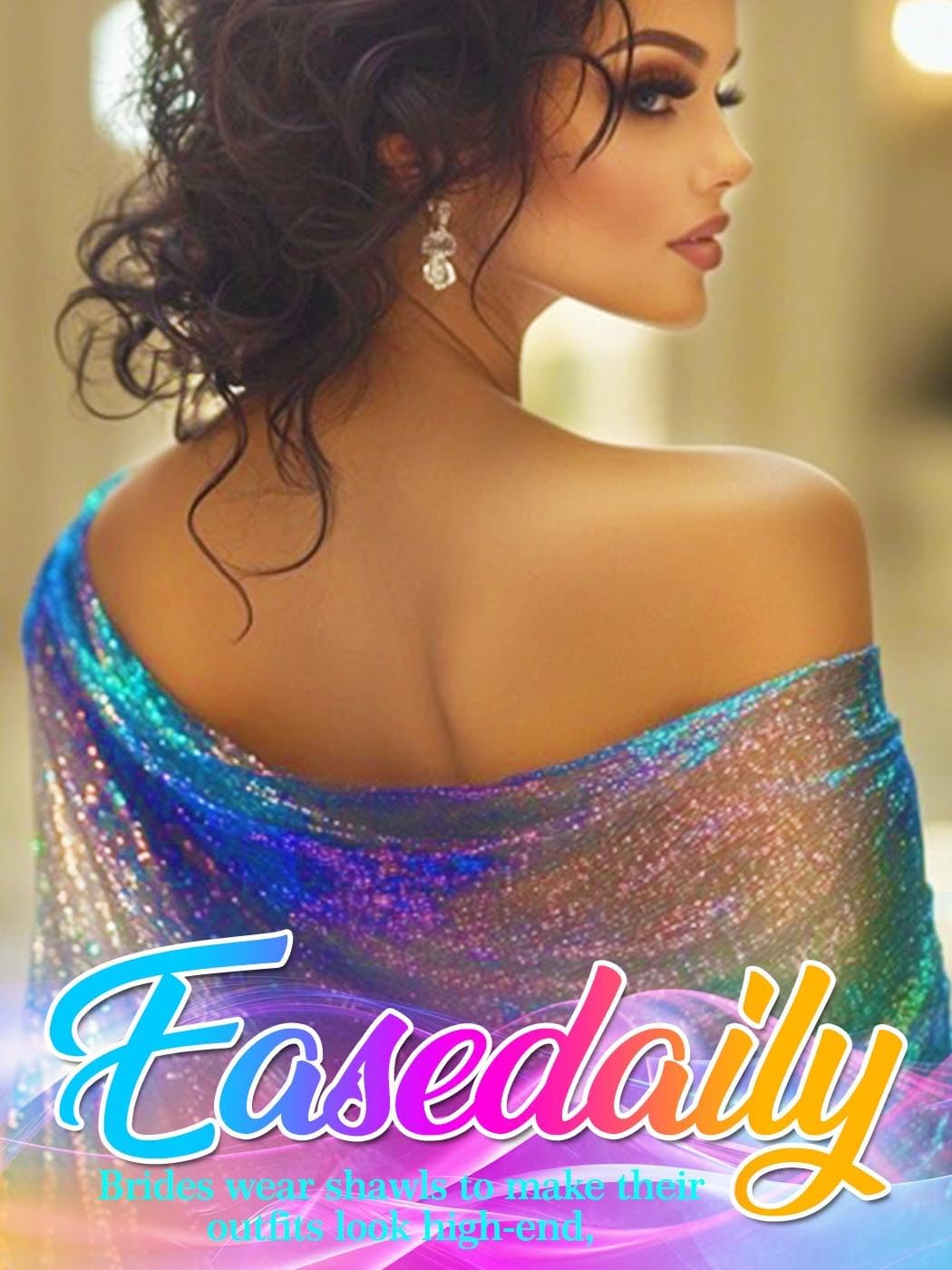 EASEDAILY Women Shawls and Wraps for Evening Dresses Purple Green Sparkly Bridal Sheer Scarf with Rhinestones Buckle - Image 2