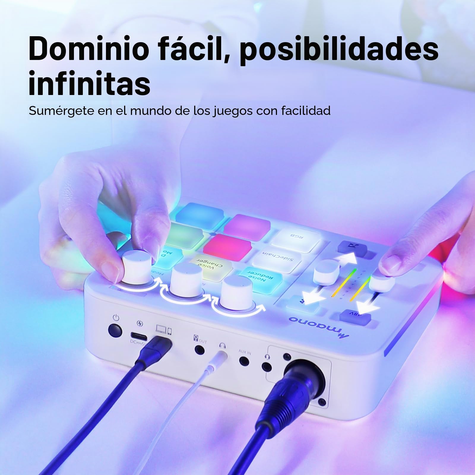 MAONO Mezclador de Audio, Interfaz de Audio con Pre-Amplificador Profesional, RGB, Bluetooth, Alimentación Fantasma de 48V para Transmisiones en Vivo, Podcasting, Creación de Contenido, Gaming