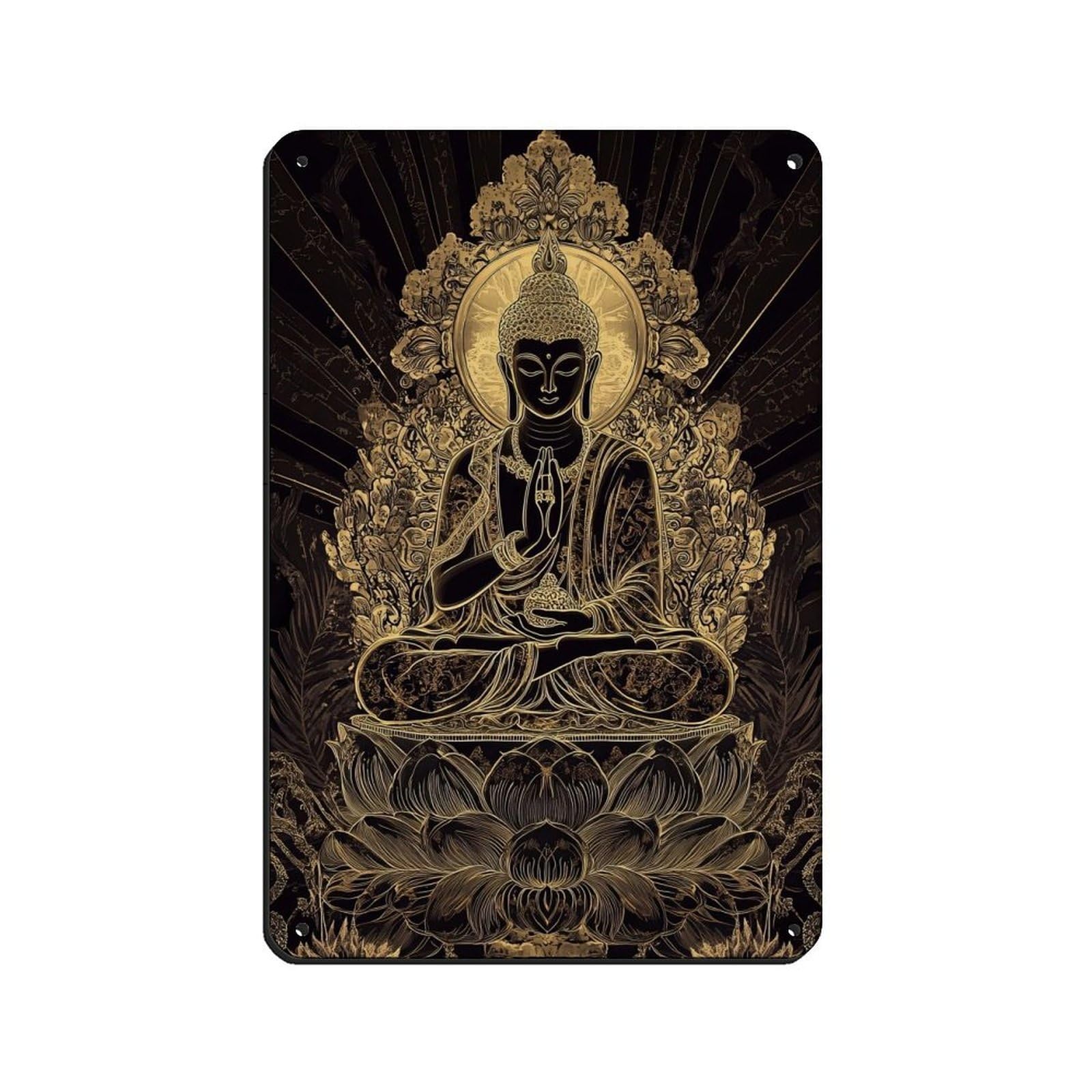 Golden Buddha Thangka, Sacred Mandala Art Tin Sign Vintage Metal Pub Club Cafe Bar Home Wall Art Decoration Poster Retro 8x12inch(20x30cm)