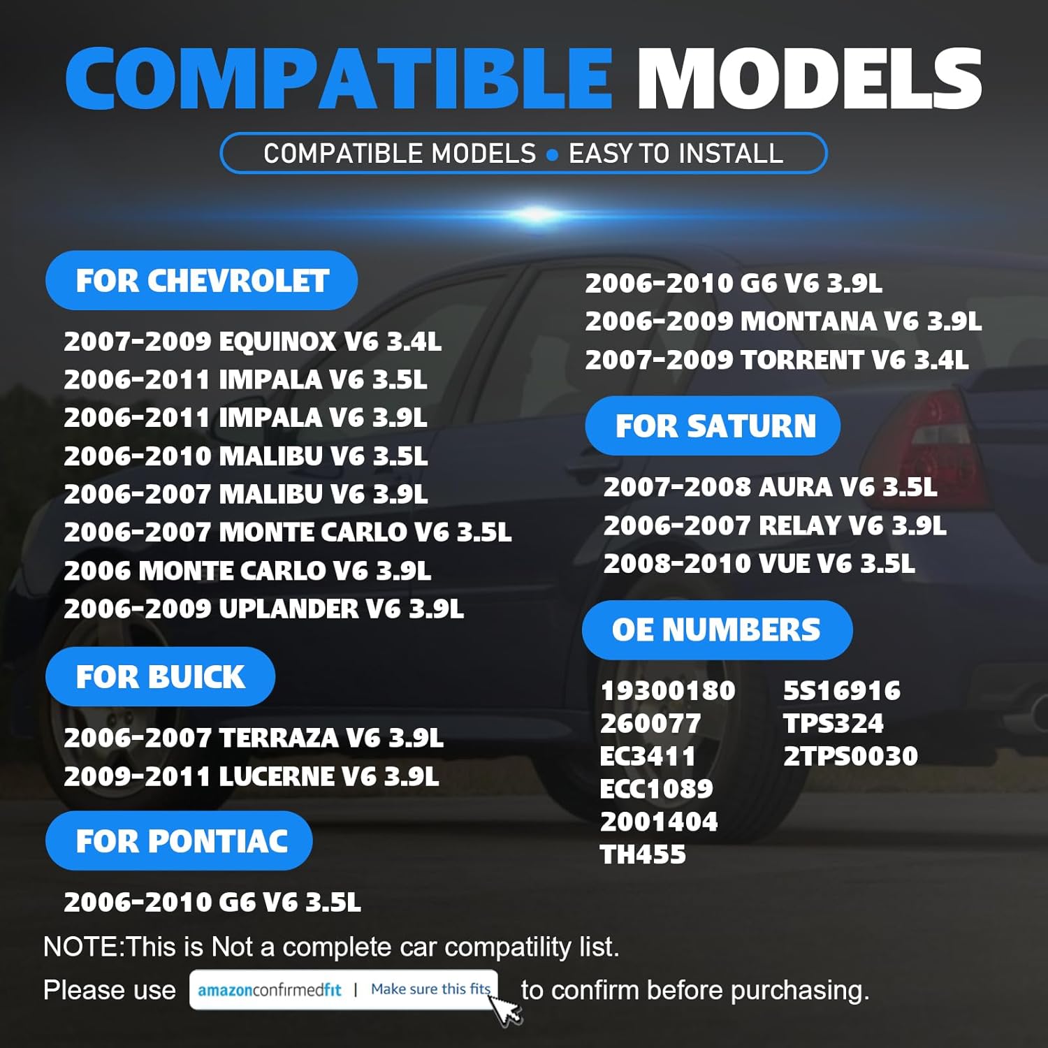 2001404 TPS Throttle Position Sensor for Chevrolet Equinox Impala Malibu Monte Carlo Uplander 2006-2011 V6 Buick Terraza Lucerne Pontiac G6 Montana Torrent Saturn Aura Relay Vue Replace 19300180
