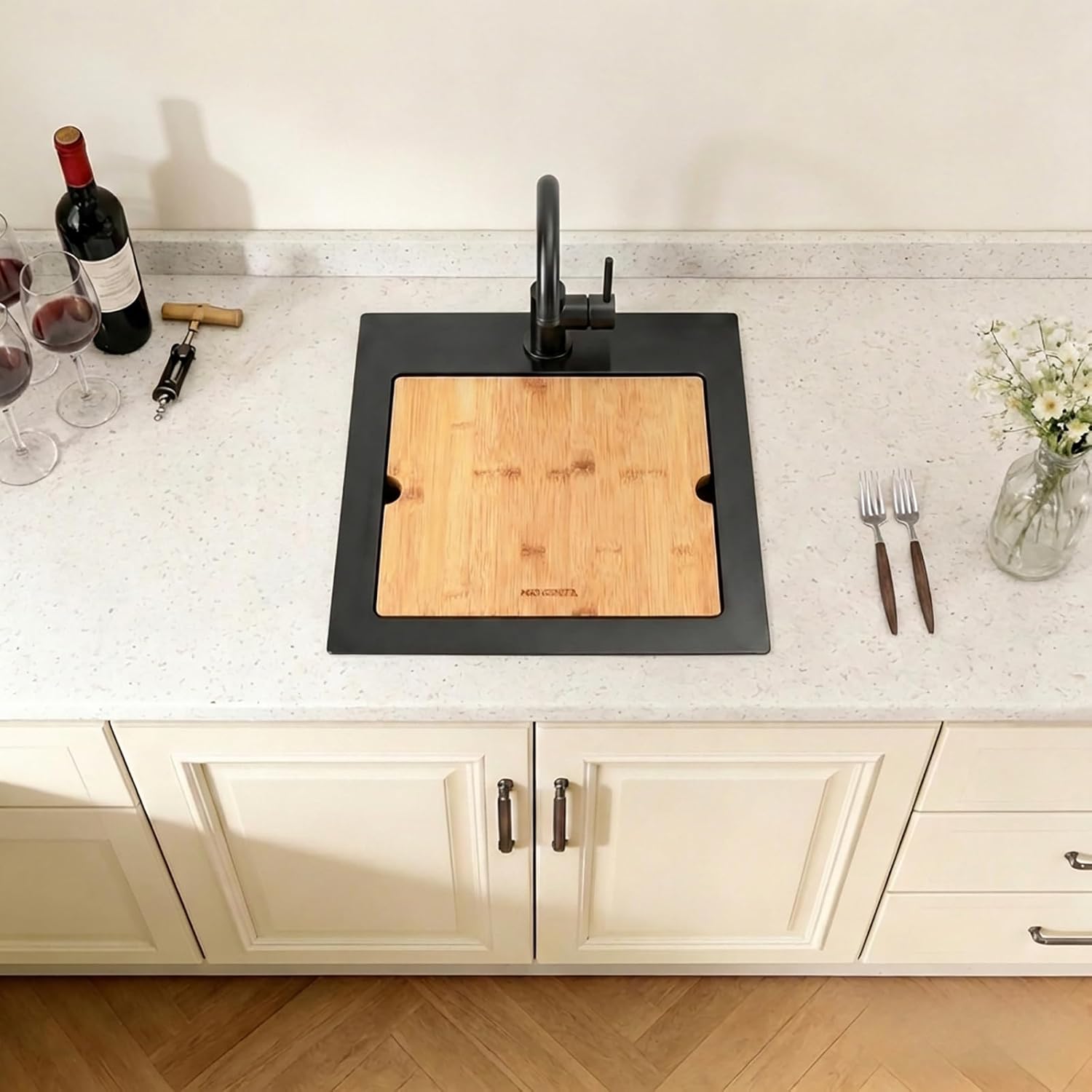 Black Drop In Bar Sink,16 Gauge 304S Stainless Steel Top Mount Kitchen SinK, All In One Workstation Sink with Accessories, 15" x 15" x 9" Small Kitchen Sink for RV,Outdoor and Wet bar