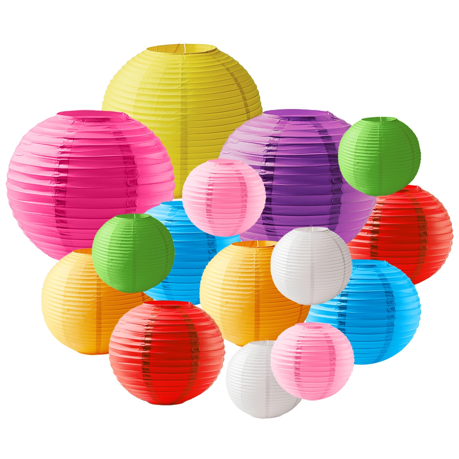 OBXT 15 faroles de papel colgantes coloridos – Juego de faroles redondos chinos/japoneses de 10 pulgadas, 8 pulgadas, 6 pulgadas, para fiestas en interiores y exteriores, bodas, compromisos