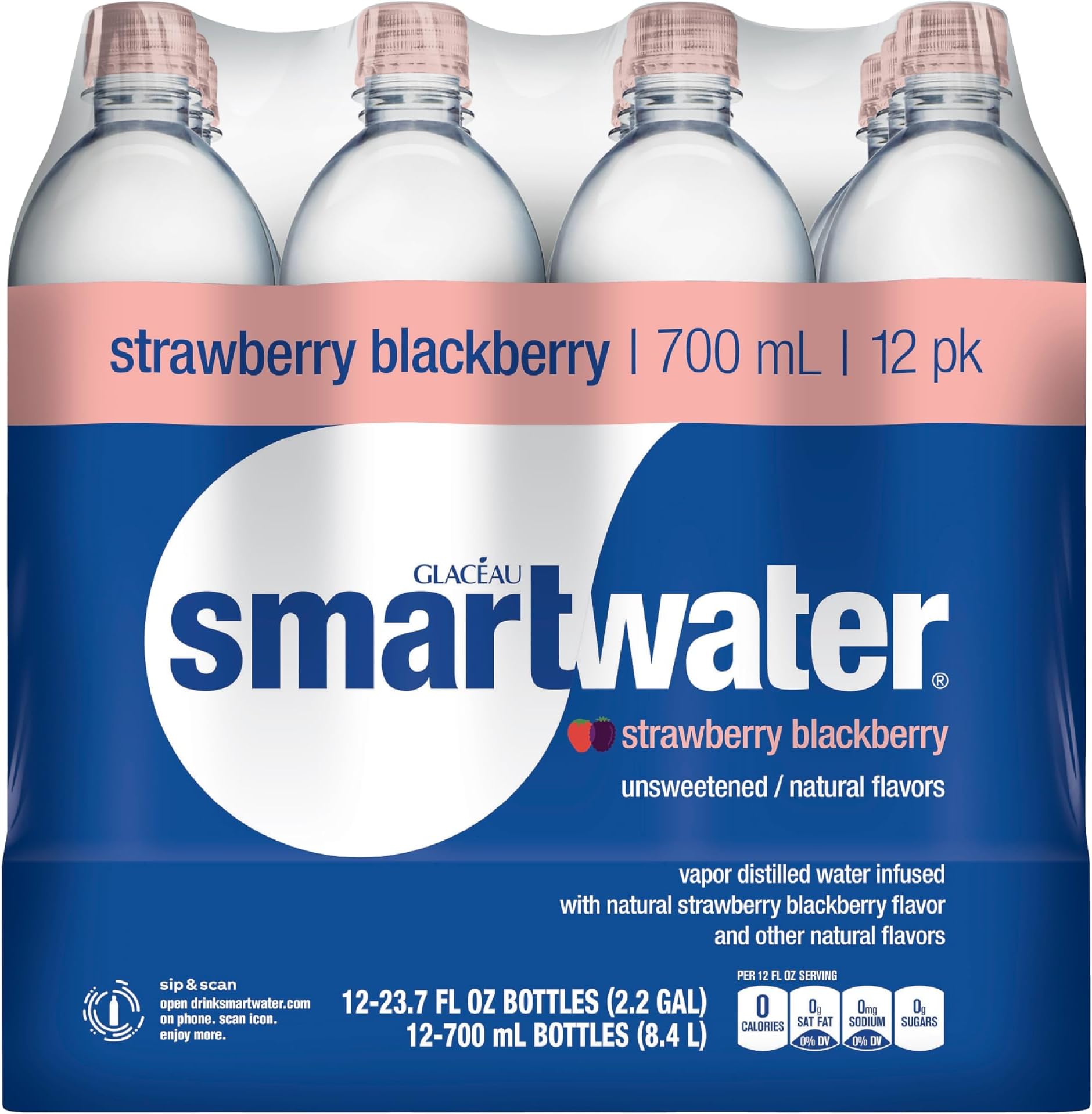 smartwater Strawberry Blackberry, Vapor Distilled Premium Bottled Water, 23.7 Fl Oz, 12 Pack, Strawberry Blackberry, 23.7 Fl Oz (Pack of 12), 23.7 Fl Oz (Pack of 12)