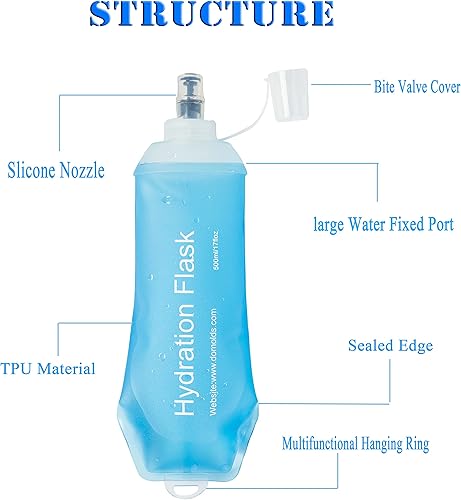 Miniatura 3 de AXEN Soft Flask - Botella de agua plegable de TPU para correr, botella de agua plegable suave para paquete de hidratación, ciclismo, maratón,
