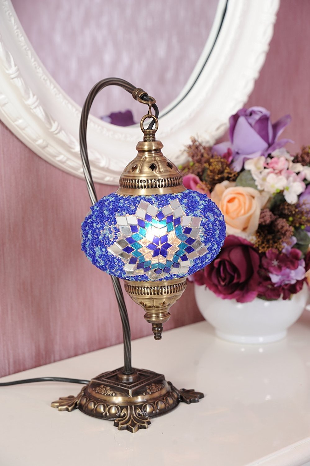 モロッコランプ 青と白のモザイク ペンダントライト Amazon.co.jp