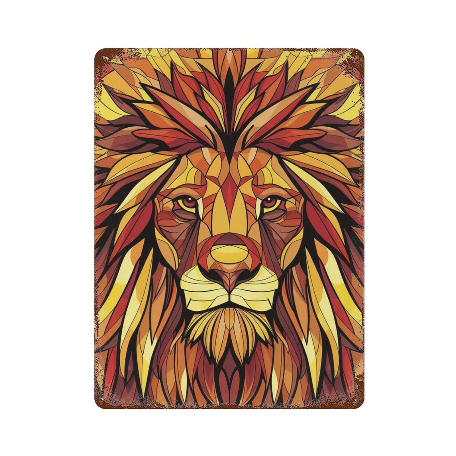 Geometric Lion Vector Portrait in Vibrant Colors Rusty Metal Tin Sign 15.7"x11.8", for Shed, Workshop And Garage Wall Decor, Shabby Chic Decor