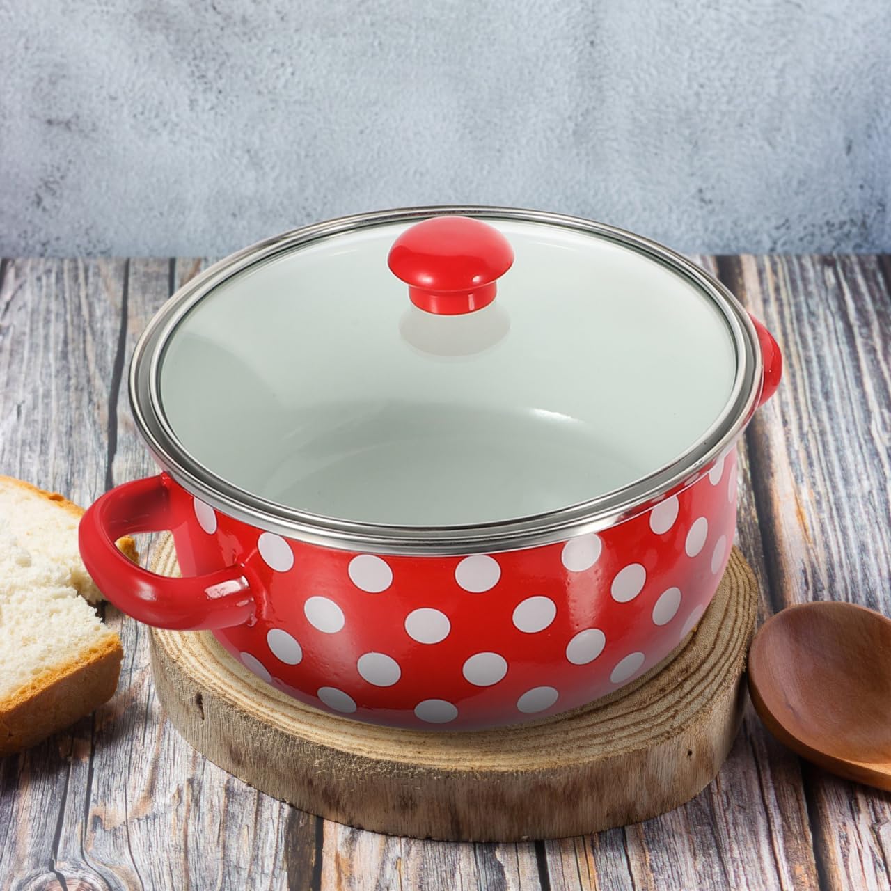 Enamel Mini Soup Pot Set with Double Handles Small Cooking Pot for Noodles and Sauces Flat Bottom for Even Heating Versatile Kitchen Cookware 8 Inch