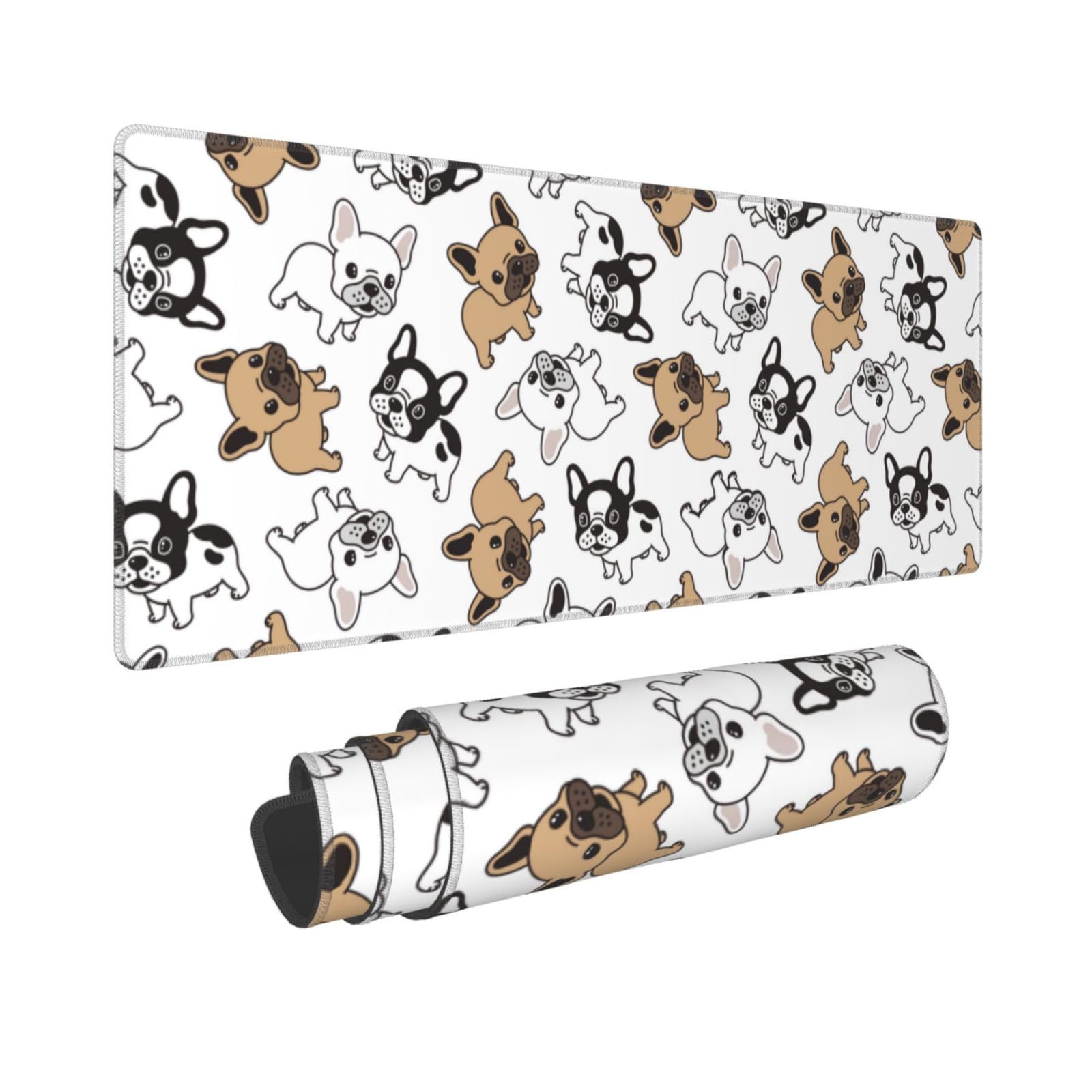 Fenmshairy French Bulldog Large Mouse Pad, Non-Slip Rubber Base Gaming Desk Mouse Pad, Keyboard Mousepad with Stitched Edges for Home Office Laptop Computer 31.5 X 11.8 Inches
