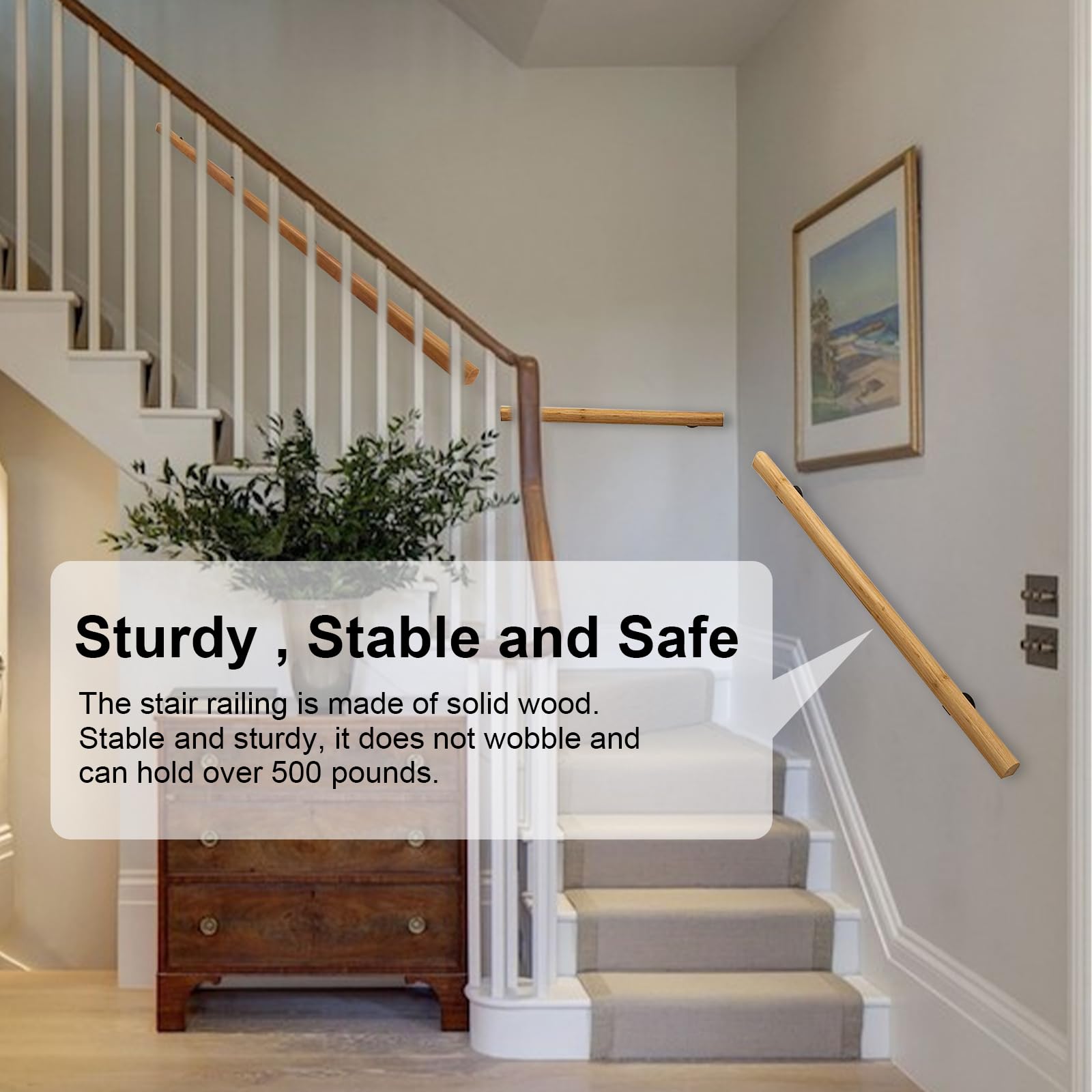 Wooden Staircase Handrail, 50/80/100cm Modern Simple Anti Slip Stair Banister Handrail - Image 3
