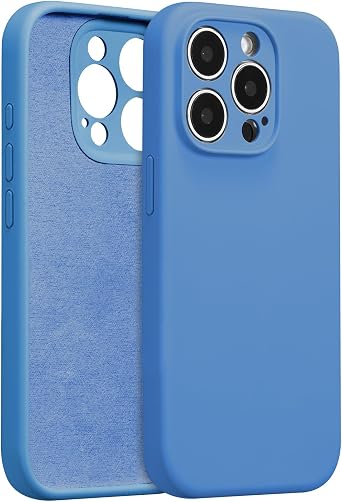 for iPhone 13 Pro Max Case Silicone,with [Full Camera Protection][Soft Anti-Scratch Microfiber Lining],Liquid Silicone Ultra Slim Shockproof Phone Case for Men Women Girls-Finch Blue