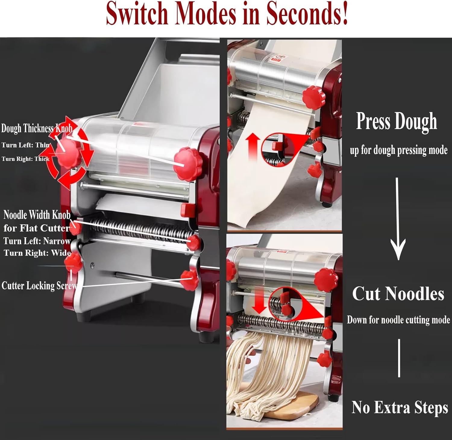 Commercial Electric Pasta Maker Machine – Stainless Steel Noodle Press with 3MM/9MM Dual Blades – Adjustable Dough Thickness (0.3-5mm) for Spaghetti Lasagna Linguine – Home & Restaurant Use