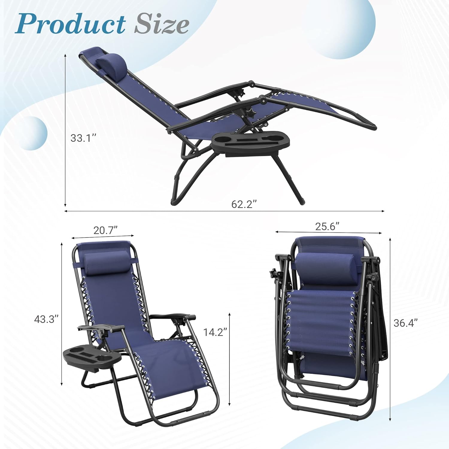 Flamaker Patio Zero Gravity Chair Outdoor Folding Lounge Chair Recliners Adjustable Lawn Lounge Chair with Pillow for Poolside, Yard and Camping (Deep Blue)