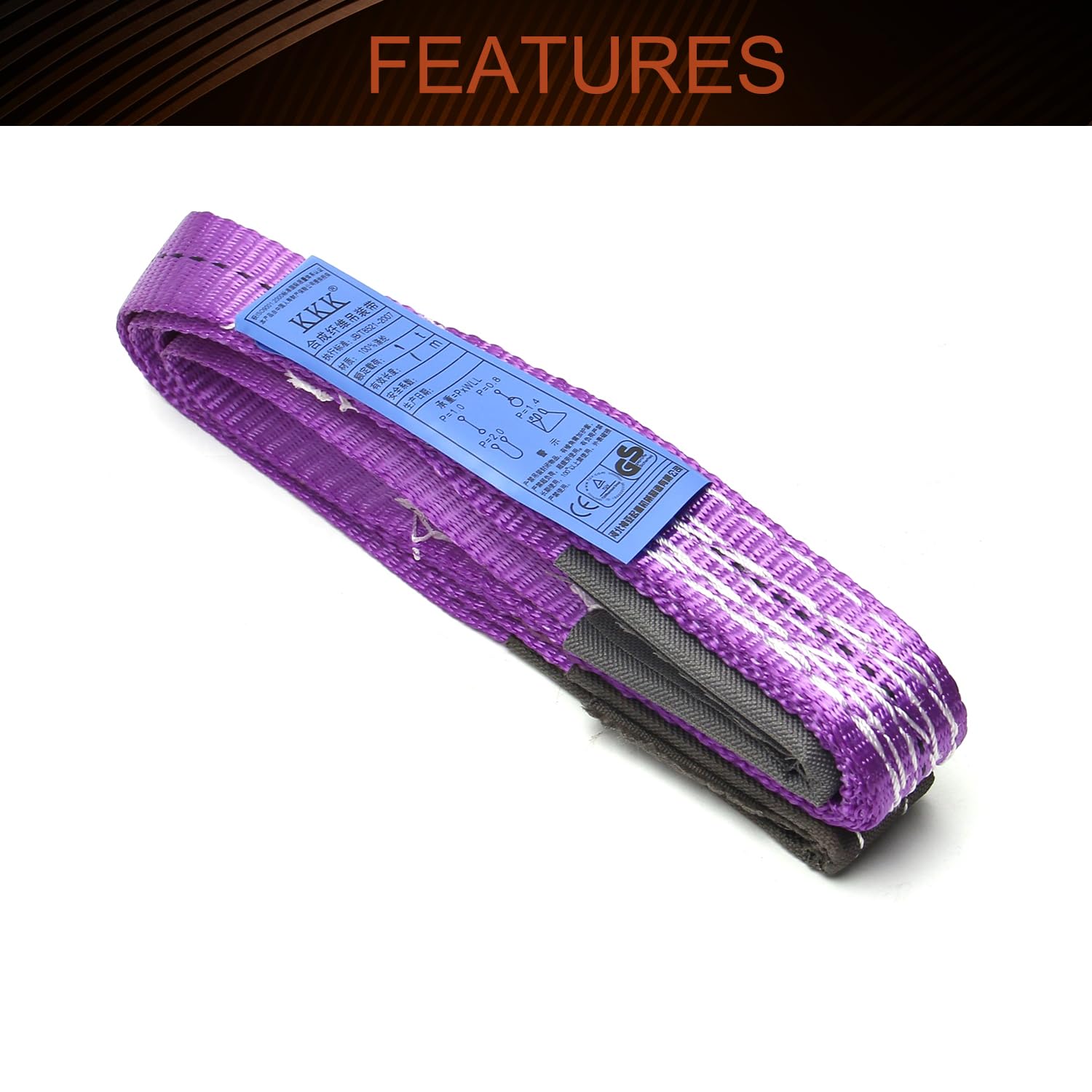 MroMax 1 Ton Lifting Strap 3.28ft - Purple Polyester For Rigging, Moving, Towing