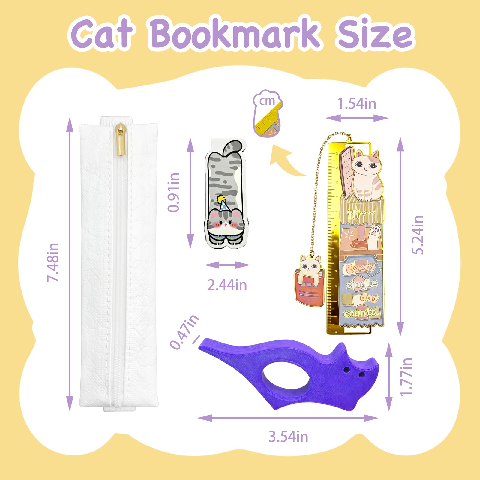 Marcapáginas de gato con soporte para páginas de pulgar, soporte para bolígrafos y marcador magnético de gato, marca de libro de metal para leer, accesorios de libros como regalos para amantes de los