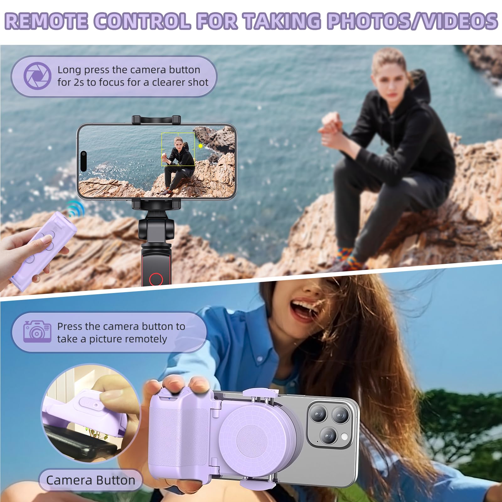 MILOUZ Remote Control Scrolling for Tiktok with Phone Stand,Page Turner for Kindle App E-Book,Bluetooth Camera Shutter Remote for iPhone, Android,iOS,iPad,Tablet