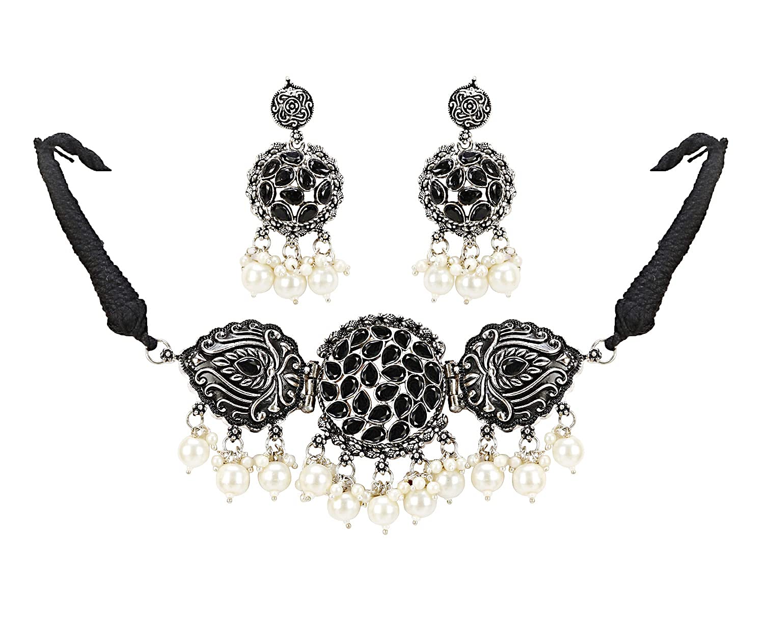 ARADHYA ` stylish Afghani Pendant Turkish stone choker silver Oxidised jewellery set with earrings for Women and Girls (Ruby) (Black) (B096S4F962) Amazon Price History, Amazon Price Tracker