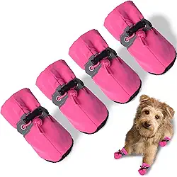 Sapatos para cães, botas e protetor de pata, sola antiderrapante para cães de inverno com alças refletivas para cães pequenos e médios, 4 peças (A-rosa, tamanho 3: 3,5 cm (largura))