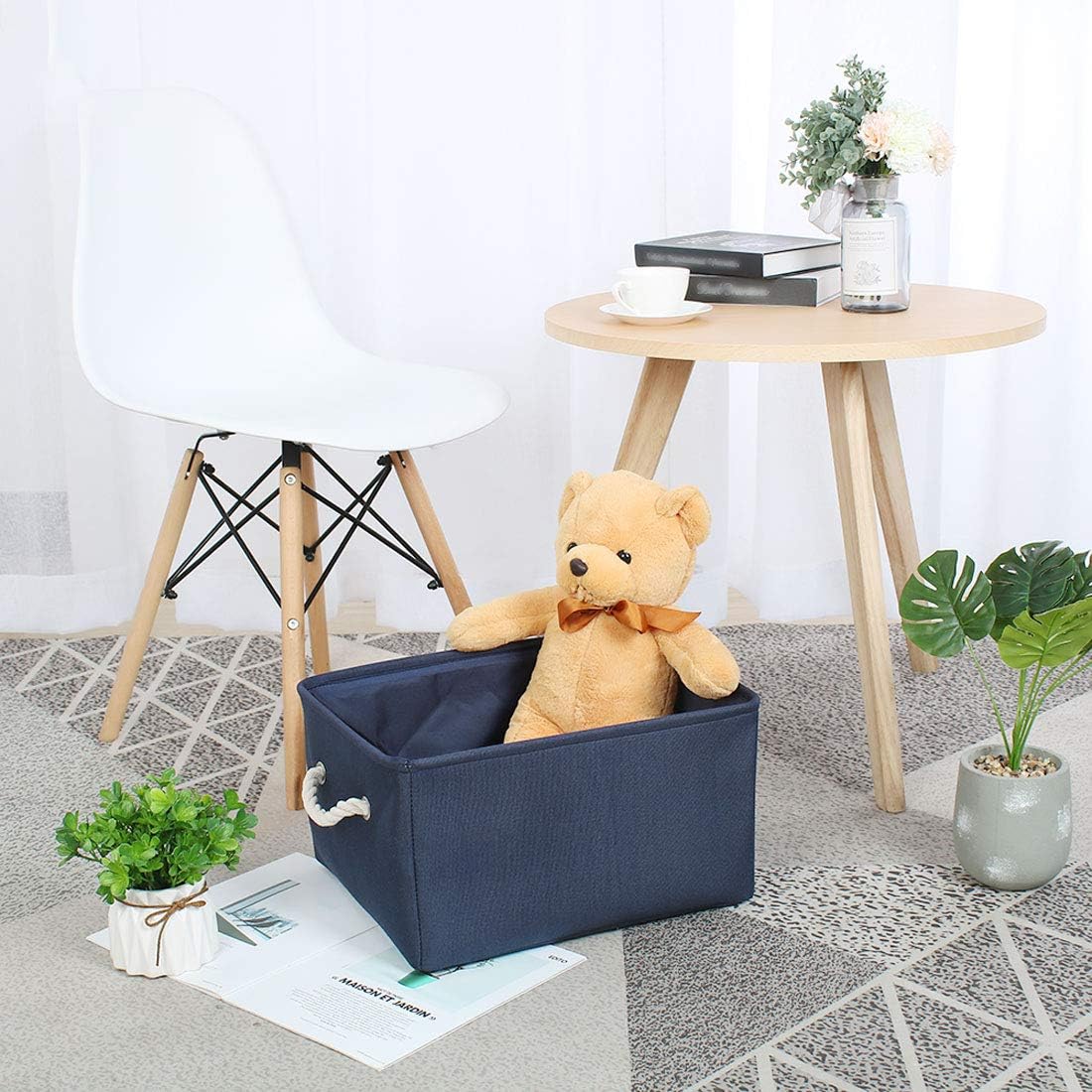 uxcell Fabric Storage Basket with Dual Handles, Collapsible Storage Bins for Toys Laundry Clothes Storage, Home Organizer for Bedroom Office Closet Dark Blue Medium