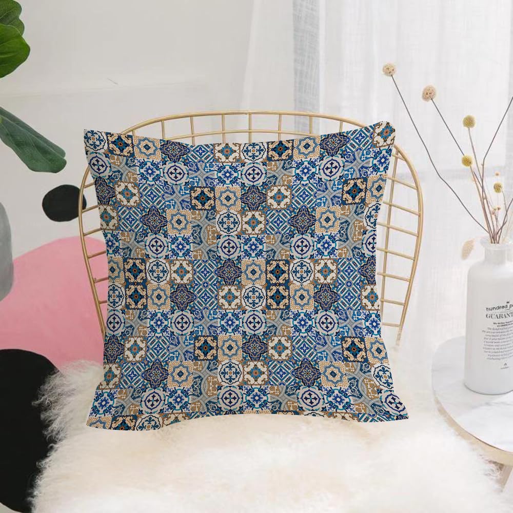 HYOSXW Cushion Cover,Throw Pillow Case Home Decorative for Living Room Bedroom Sofa Chair 16X16 Inch,Moroccan, ceramic tiles, portugal, traditional, blue and white tiles,Pillowcase 40X40cm
