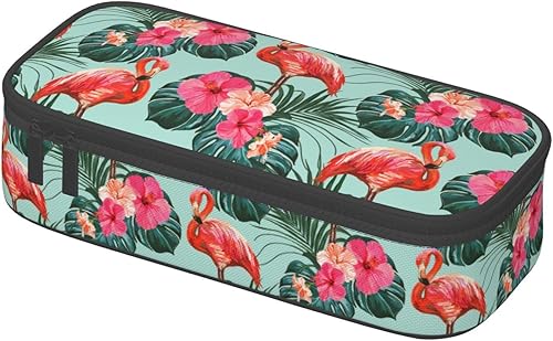 Miniatura 2 de Estuche organizador de lápices de palmera de flores tropicales de flamenco, gran capacidad, papelería con cremallera, suministros escolares, bolsa