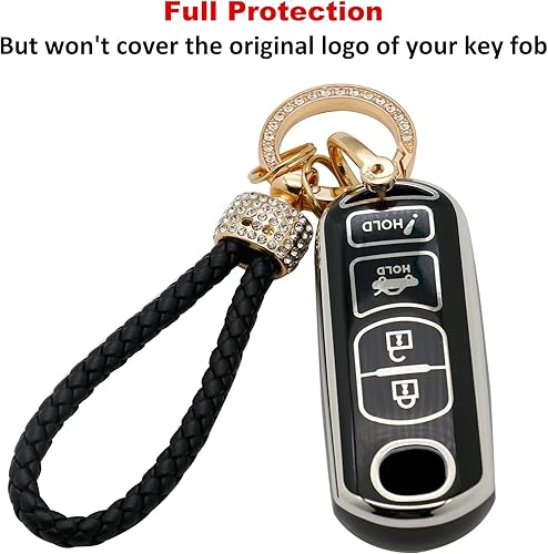 Miniatura 5 de Funda para llavero Mazda, con llavero dorado, compatible con Mazda 3 6 8 Miata MX-5 CX-3 CX-5 CX-5 CX-7 CX-9 4 botones (negro), Negro -