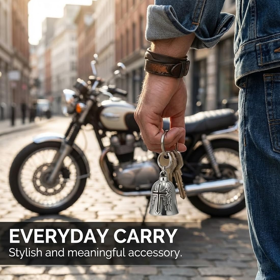 2 Piezas Guardian Bell Acero Inoxidable Campana de Moto Amuleto de la Suerte, Colgador de Campana para Motocicleta (Cromo) - 5