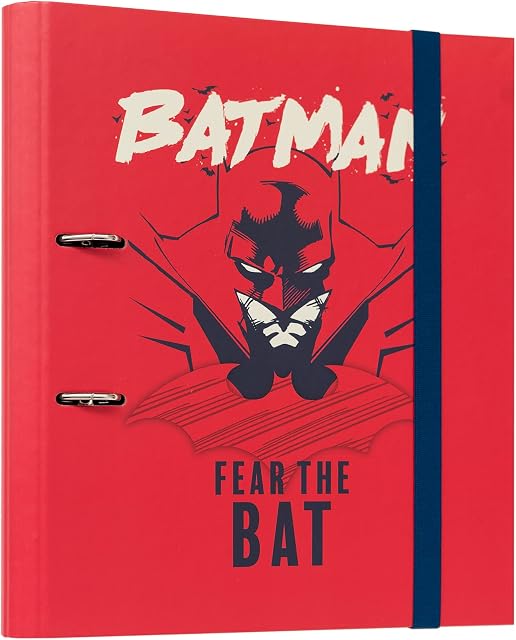 Official Batman 2 Ring Binder - A4 Folders Ring Binder - 10.6 x 12.6 inches / 27 x 32 cm - Ring Binder A4 - A4 Ringbinder - A4 Files 2 Ring Binder - Batman Gifts