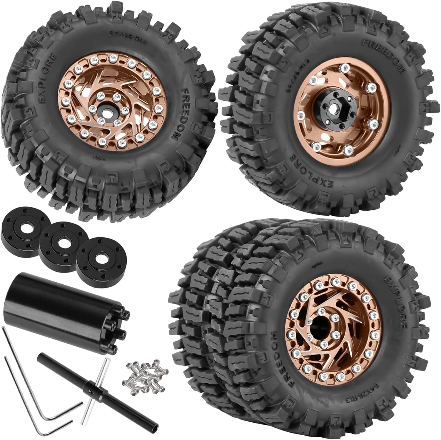 1.3 Dually Beadlock Wheels Tires for RC Crawler Car 1/18 TRX4M Ascent-18,1/24 SCX24 FCX24,RC Off Road Buggy Rally Truck Wheels and Tires,Adjustable Offset Wheel,7mm Hex Rims,Brown