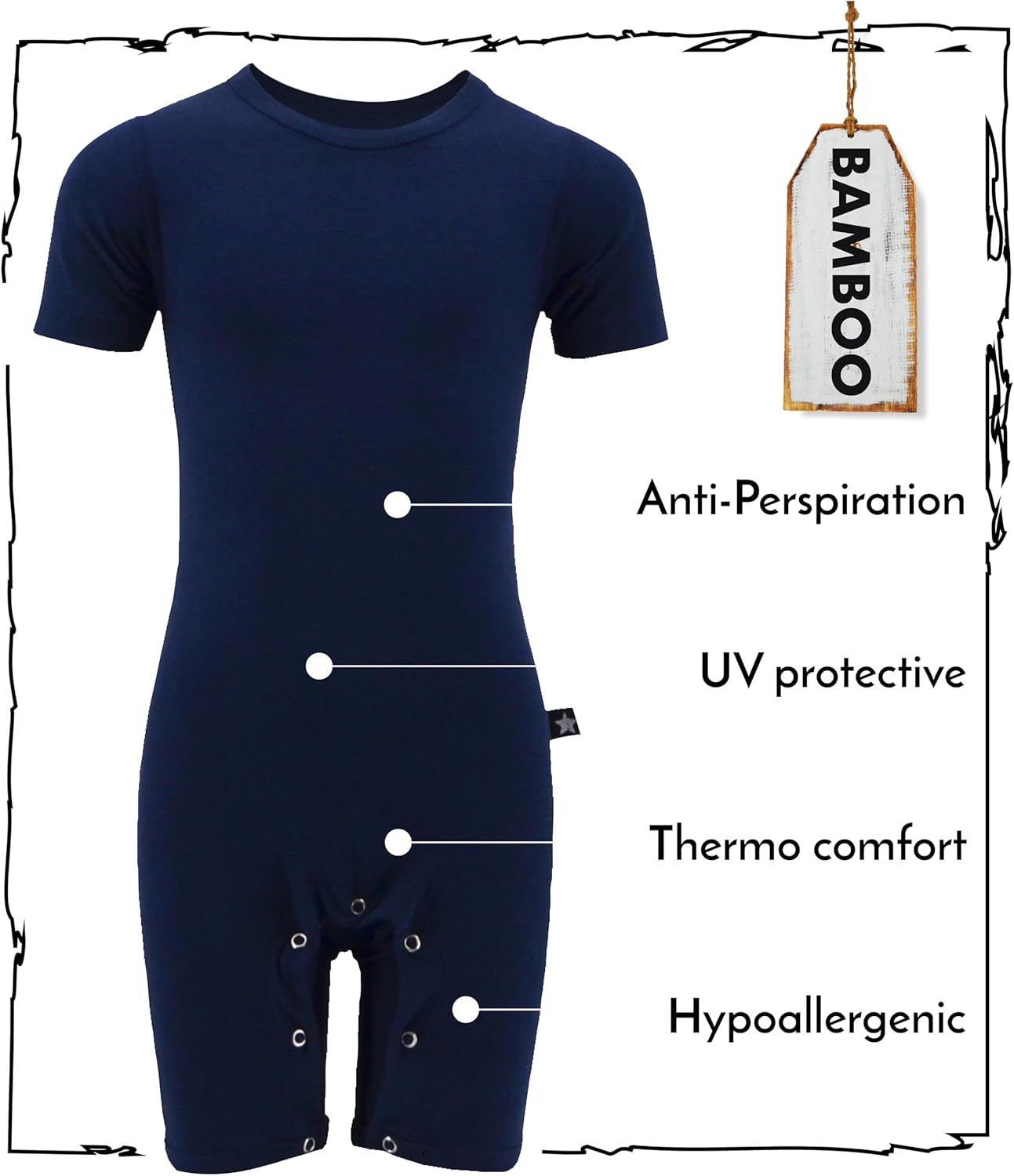 London Onesie Bodyshort With Snap Pushbuttons For Kids | Marine | Adaptive Clothing For Children With Special Needs - Image 3