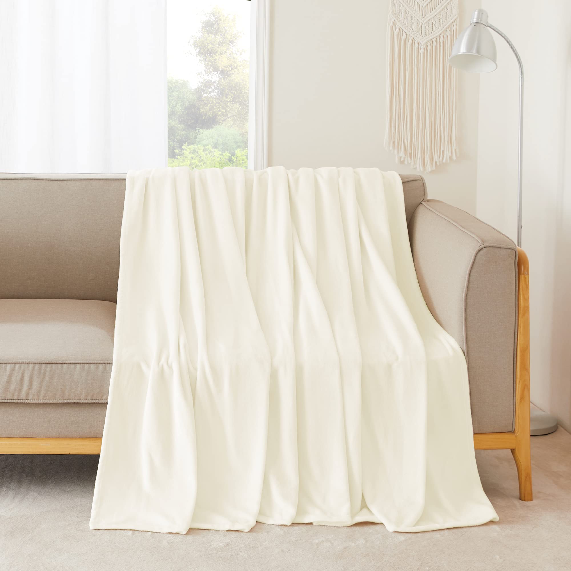 NICETOWN Fleece Blanket Twin White 60" x 80", Super Soft Lightweight Microfiber Flannel Fuzzy Bed Blankets for Travel Camping Chair and Sofa, Cozy Luxury Plush