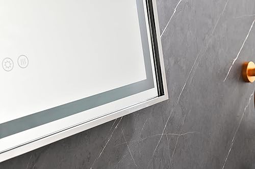 Miniatura 7 de Espejo LED rectangular con marco cromado de 39 pulgadas de ancho x 26 pulgadas de alto, antiempañamiento, regulable, montaje en pared, espejo de