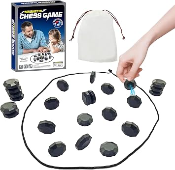 Magnetic Chess Game with Full-Size Stones,Black Magnet Game with String for Kids Adults, 2-4 Player Family Party Travel Camping Puzzle Strategy Board Game, CPC Tested Gift for Boys Girls by Sooshoom