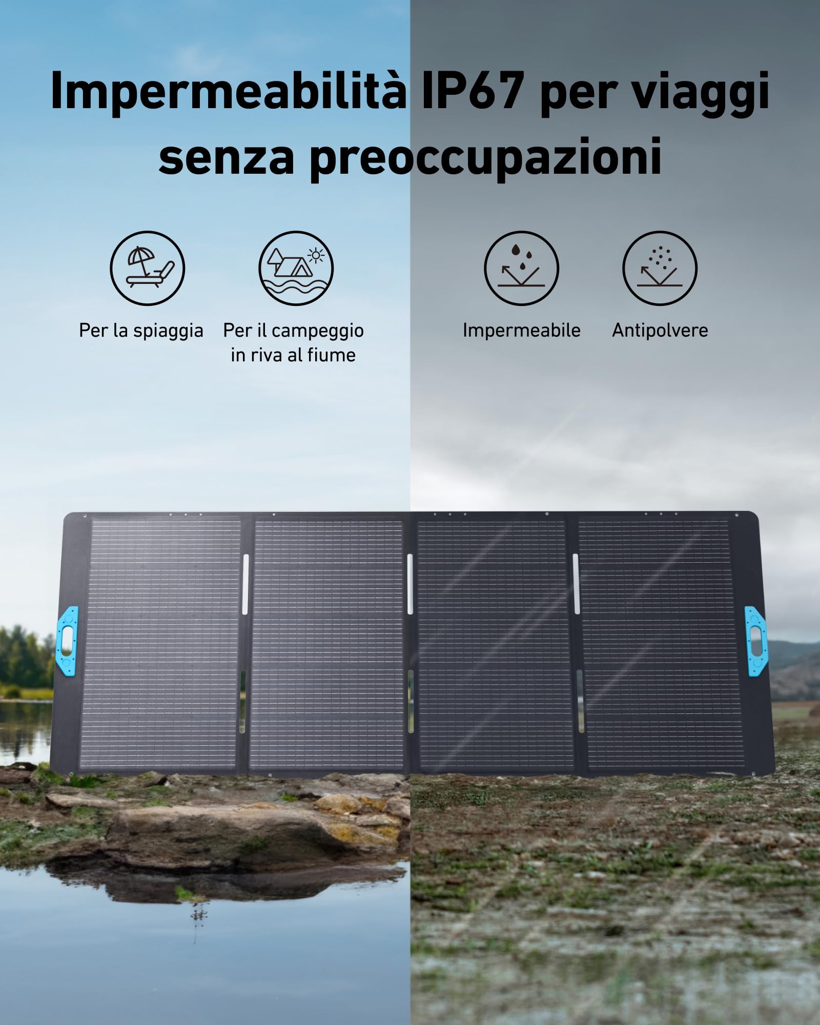 Anker SOLIX PS400 - Pannello solare pieghevole da 400 W, solo per PowerHouse 767, IP67, impermeabile, modulo fotovoltaico per esterni, campeggio e giardino
