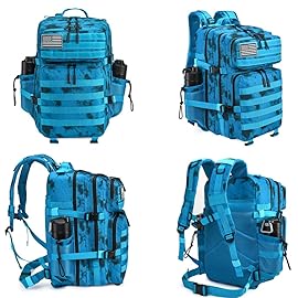 Military Tactical Backpack 45L Large Tactical Backpack for Men, Hiking Rucksack With Bottle Holder (Blue Tie Dye)