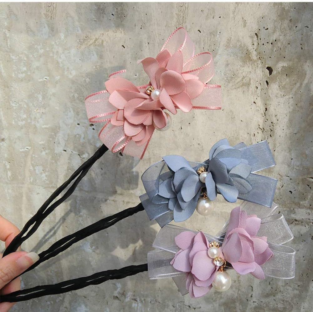 Cntqiang 3 Pieces Magic Hair Bun Maker Flower Bow Pearl Donut Bun Maker for Women DIY Hair Style Curler Accessories