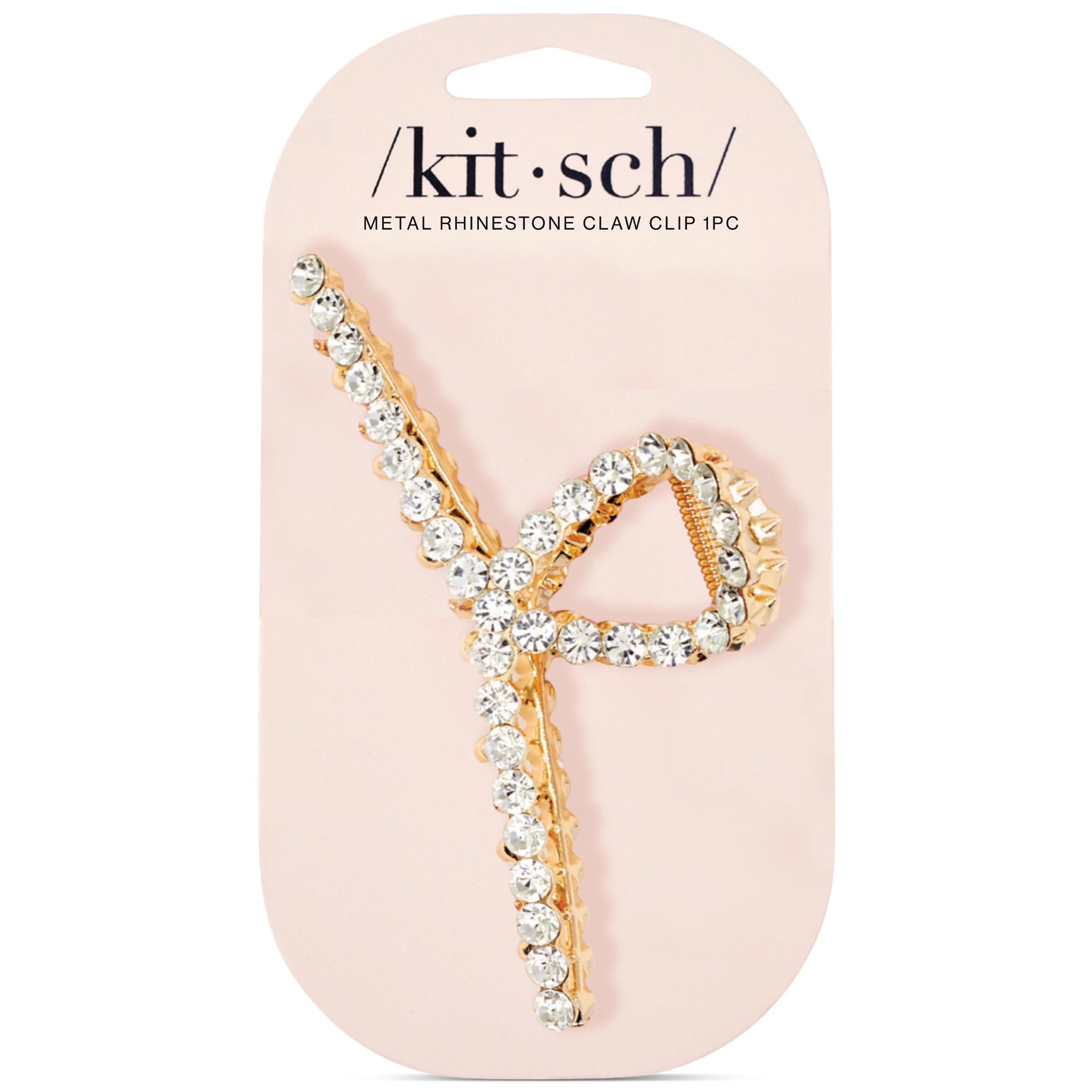Kitsch Loop-Shaped Gold Rhinestone Claw Clip, Metal Claw Clips for Thick Hair, Gold Claw Clip & Rhinestone Hair Claw Clips for Women, Large Metal Hair Clips, Gold Rhinestone Hair Clips for Styling