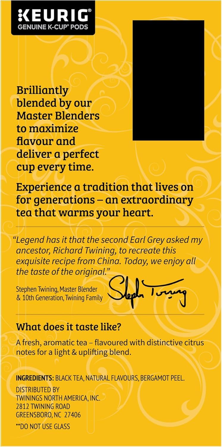 Twinings Earl Grey Black Tea K-Cup Pods for Keurig, 24 Count (Pack of 2), 48 Total, Flavoured with Citrus and Bergamot, Caffeinated, Enjoy Hot or Iced