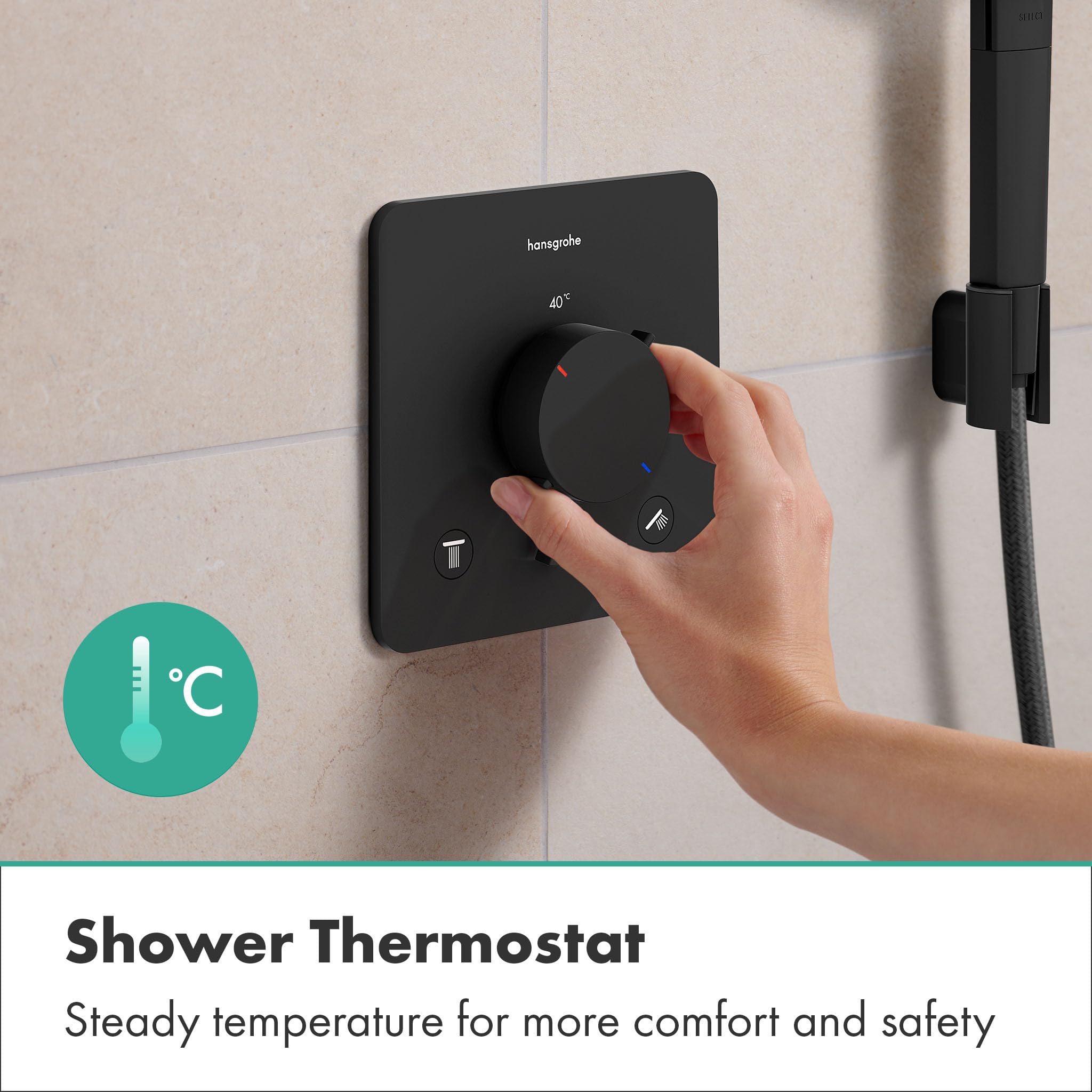 hansgrohe Ecostat Comfort Q - bateria termostatyczna podtynkowa, armatura łazienkowa z zabezpieczeniem przy 40 °C, termostat, kran do 2 odbiorników, czarny matowy, 33713670