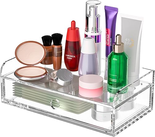 Organizador de escritorio acrílico de 12 x 6.7 x 4 pulgadas, cajón de escritorio transparente, organización de almacenamiento de mesa para oficina,