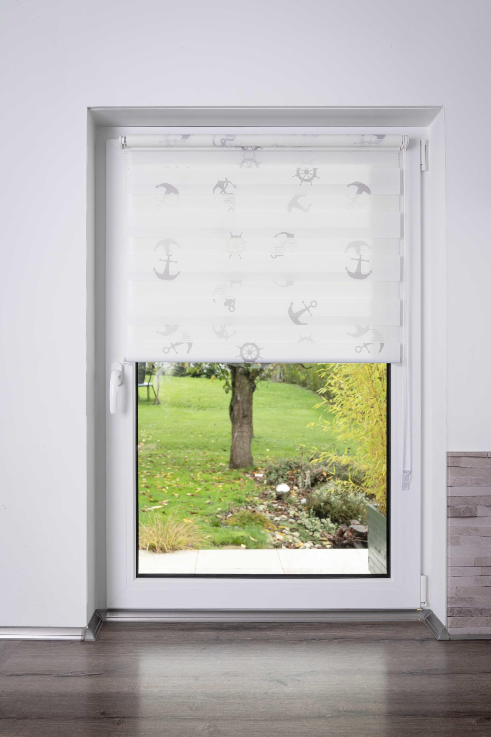 K-Home® Store Enrouleur Double Klemmfix Madrid sans perçage Motif Ancre l 70 x H 200 cm