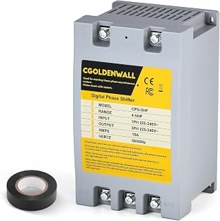 CGOLDENWALL Single Phase to 3 Phase Converter 5HP/4KW 15A 220V-240V Input/Output Digital Phase Shifter, 5HP/3.75KW Rated Load, 4HP/3KW Heavy Loads,One Converter for One Motor