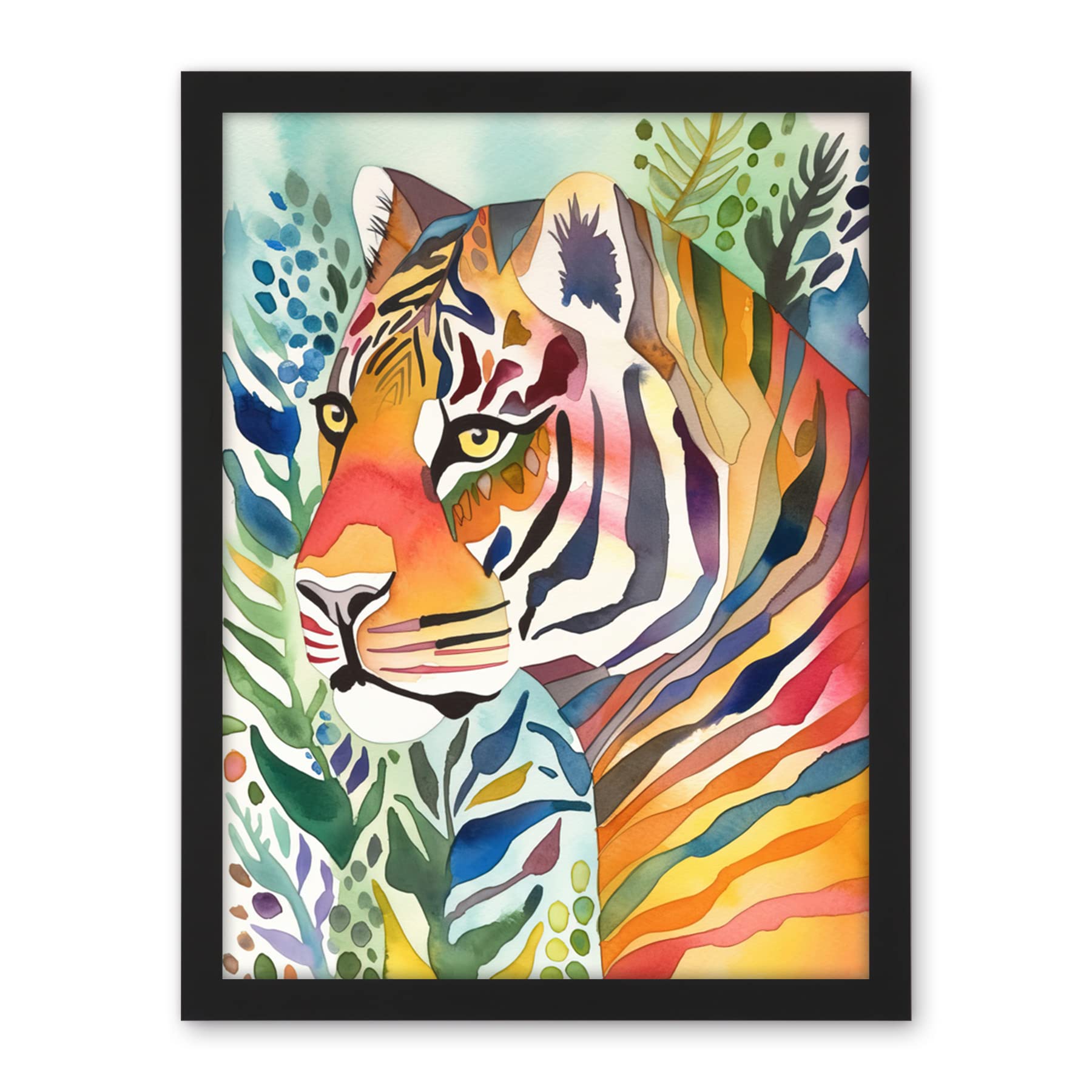 Artery8 The Hidden Tiger Folk Art Artwork Framed Wall Art Print 18X24 Inch