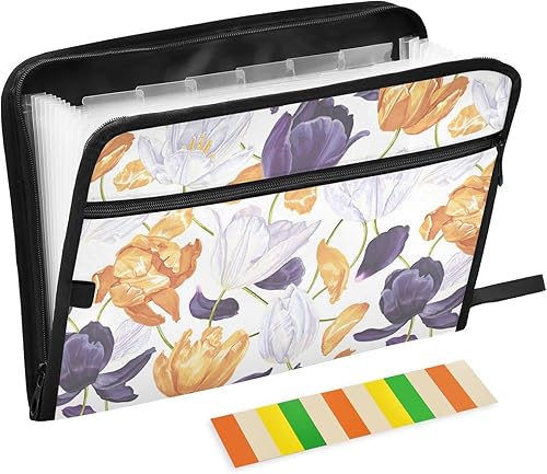 Yellow White Dark Purple Expanding File Folder for Documents A4 Letter Size Accordion File Organizer with Tabs 13 Pockets for School Receipt Desk