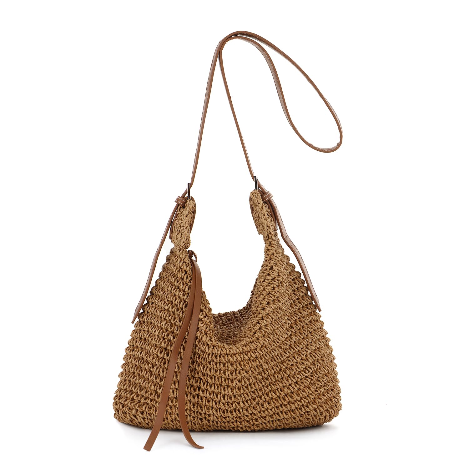 EVEOUT Stroh Umhängetasche Damen Sommer Leicht Gewebte Raffia Crossbody Tasche Lässige Boho Crossbody Strohtasche für Strand Urlaub Alltag