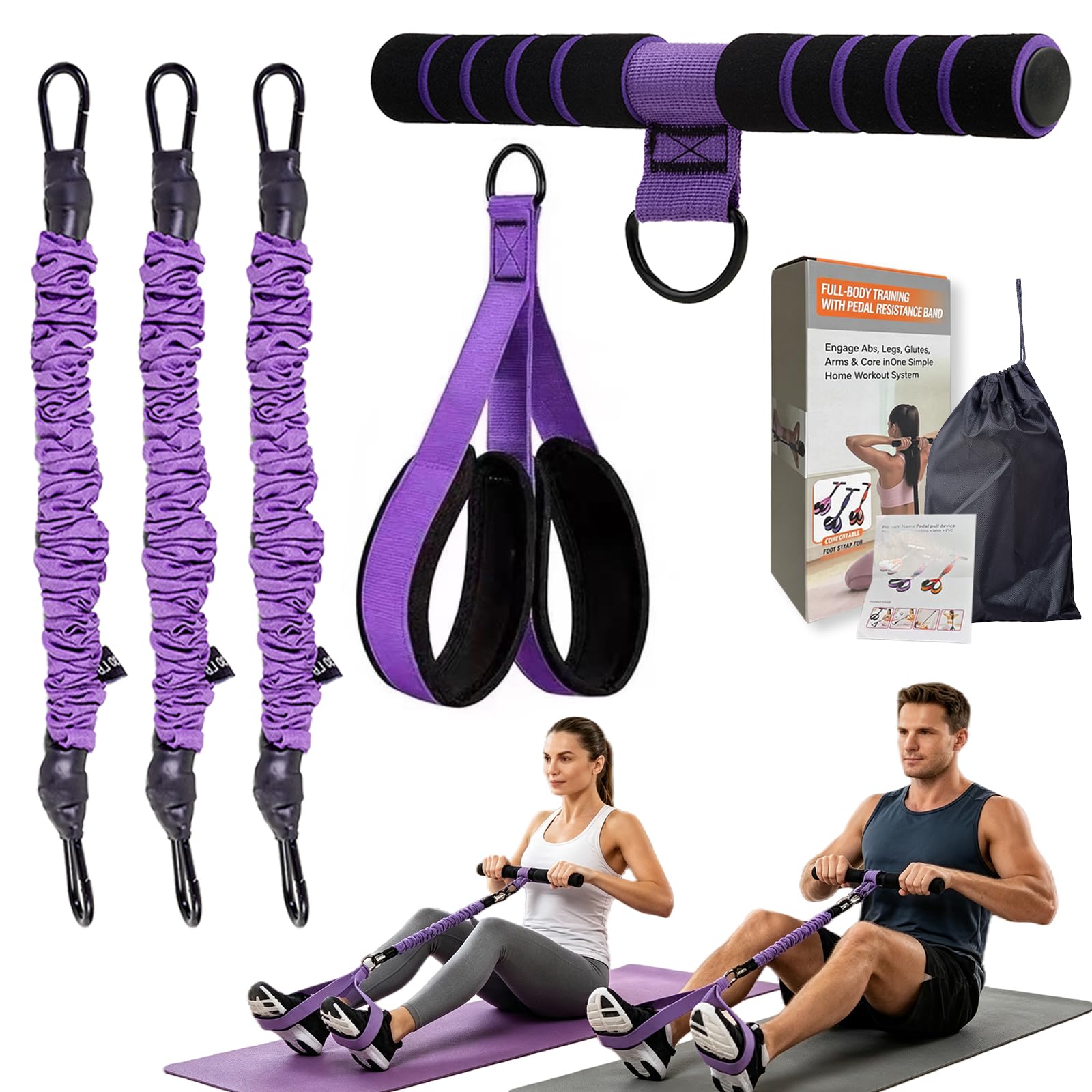 Foot Pedal Resistance Band with Handle for Waist, Core/ABS, Arm/Leg Workout